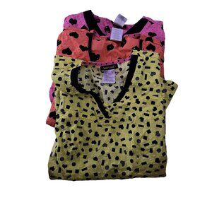 Heartsoul Womens XS Pink & Black Heart Set of 3 Scrub Tops Pink Orange Yellow
